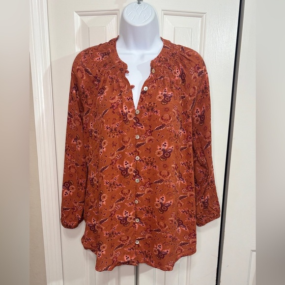 Mason & Belle Rust Floral Button Front Blouse | Size M | NWT - Picture 1 of 10